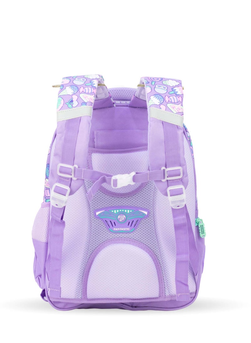 Fantastic Fantastic School Backpack, Sweets Design, Purple with Light Blue, Multiple Zippers QY002  - Image 2