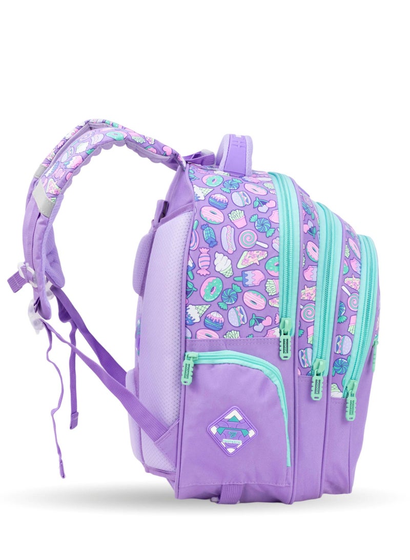 Fantastic Fantastic School Backpack, Sweets Design, Purple with Light Blue, Multiple Zippers QY002  - Image 3