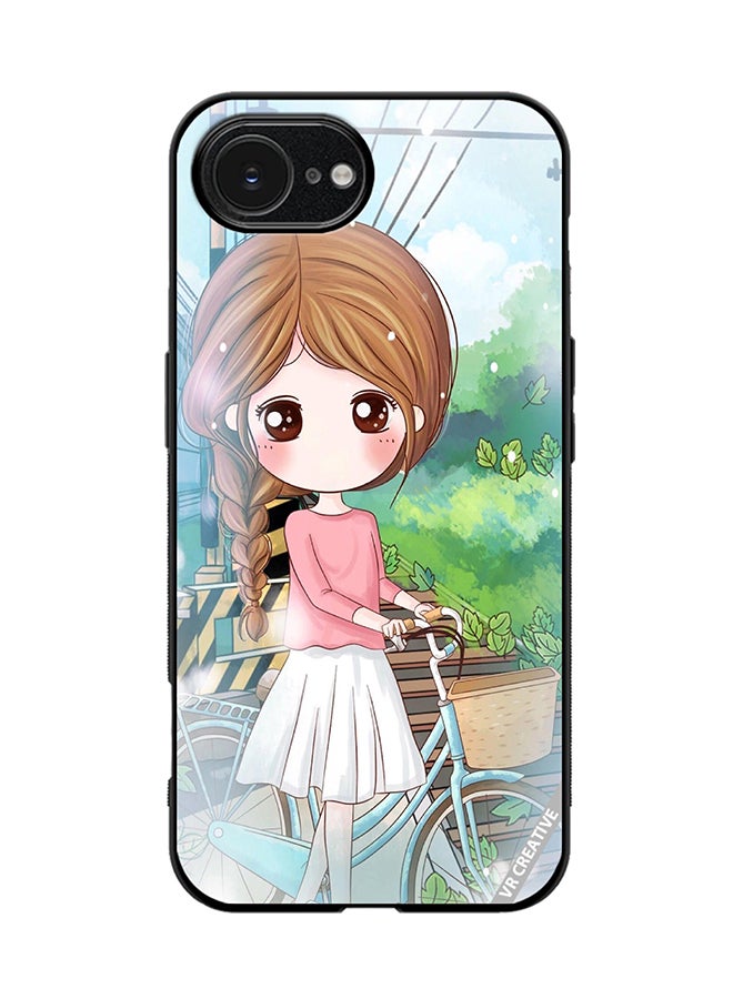 Protective Case Cover For Apple iPhone 16e Girl With Cycle Design Multicolour