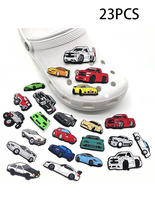 23 PCS Cars Shoe Decoration Charms for Clogs Shoe/Sandals Bracelet Wristband Slippers Set of Car Collection Shoes Floral Shoe Buckles Race Car Accessories Charms for Adult Men Boys - Image 1