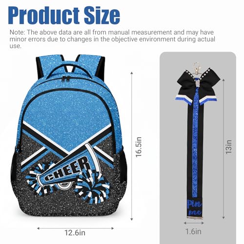 HJKLONE Cheer Backpack with Ribbon Keychain, Glitter Cheerleading Backpack for Women, Cheerleader Gifts (Blue) - Image 2