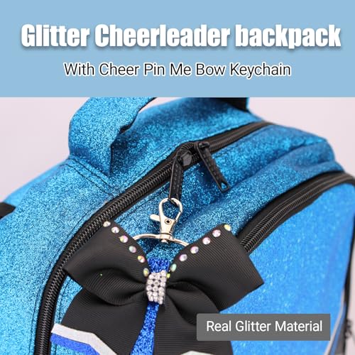 HJKLONE Cheer Backpack with Ribbon Keychain, Glitter Cheerleading Backpack for Women, Cheerleader Gifts (Blue) - Image 4