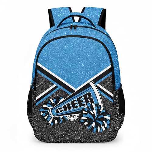 HJKLONE Cheer Backpack with Ribbon Keychain, Glitter Cheerleading Backpack for Women, Cheerleader Gifts (Blue) - Image 3