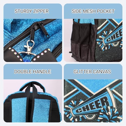 HJKLONE Cheer Backpack with Ribbon Keychain, Glitter Cheerleading Backpack for Women, Cheerleader Gifts (Blue) - Image 5