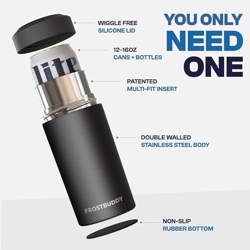 Frost Buddy Universal Buddy Can Cooler - Fits All - For Regular 12 & 16 oz or Slim-Size Bottles - Insulated Double -Walled Stainless Steel (All white) - Image 3