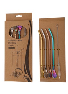 Generic Stainless Steel Straws Spoons 4Pcs with Filter 1Cleaning Brushes  - Image 1