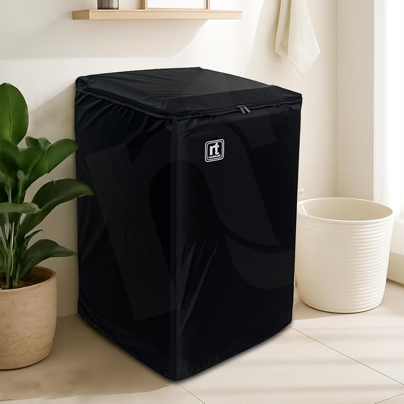 NABAAT Washing Machine Cover for 6kg / 6.5kg / 7kg / 7.5kg Top Load Fully Automatic Waterproof & Dust proof Cover with Adjustable Buckles, Black (WMC-1) - Image 1