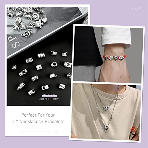 JIALEEY Wholesale Bulk Mix Tibetan Silver Tone Color Spacer Loose Beads Fit European Charm Bracelet Lot for Jewelry Making Findings DIY, 100Gram/38 Pcs - Image 5