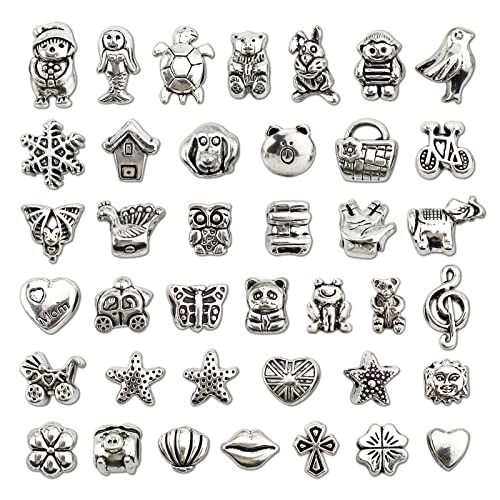 JIALEEY Wholesale Bulk Mix Tibetan Silver Tone Color Spacer Loose Beads Fit European Charm Bracelet Lot for Jewelry Making Findings DIY, 100Gram/38 Pcs - Image 1