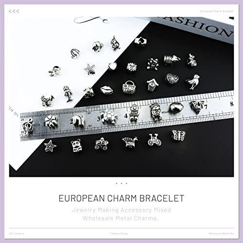 JIALEEY Wholesale Bulk Mix Tibetan Silver Tone Color Spacer Loose Beads Fit European Charm Bracelet Lot for Jewelry Making Findings DIY, 100Gram/38 Pcs - Image 3
