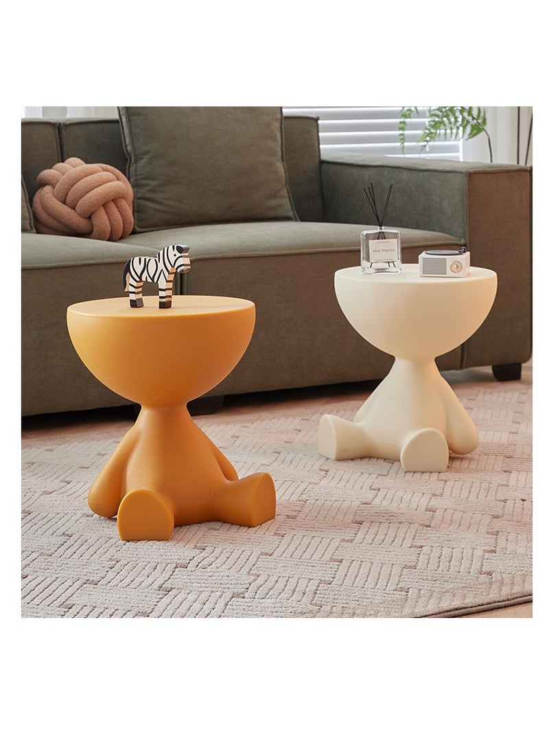 XiuWoo Side Table, Circle Coffee Table, Cute Sofa End Table Nightstand, Small End Table Accent Balcony Office, Modern Bedside Home Decor for Living Room, Bedroom, Small Spaces, Easy Assembly, Beige  - Image 2