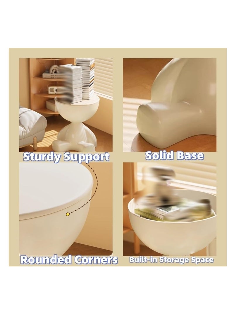 XiuWoo Side Table, Circle Coffee Table, Cute Sofa End Table Nightstand, Small End Table Accent Balcony Office, Modern Bedside Home Decor for Living Room, Bedroom, Small Spaces, Easy Assembly, Beige  - Image 5