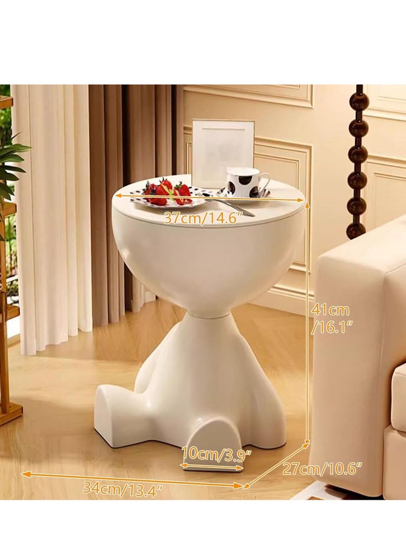 XiuWoo Side Table, Circle Coffee Table, Cute Sofa End Table Nightstand, Small End Table Accent Balcony Office, Modern Bedside Home Decor for Living Room, Bedroom, Small Spaces, Easy Assembly, Beige  - Image 3