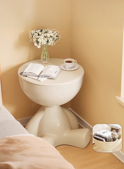 Side Table, Circle Coffee Table, Cute Sofa End Table Nightstand, Small End Table Accent Balcony Office, Modern Bedside Home Decor for Living Room, Bedroom, Small Spaces, Easy Assembly, Beige