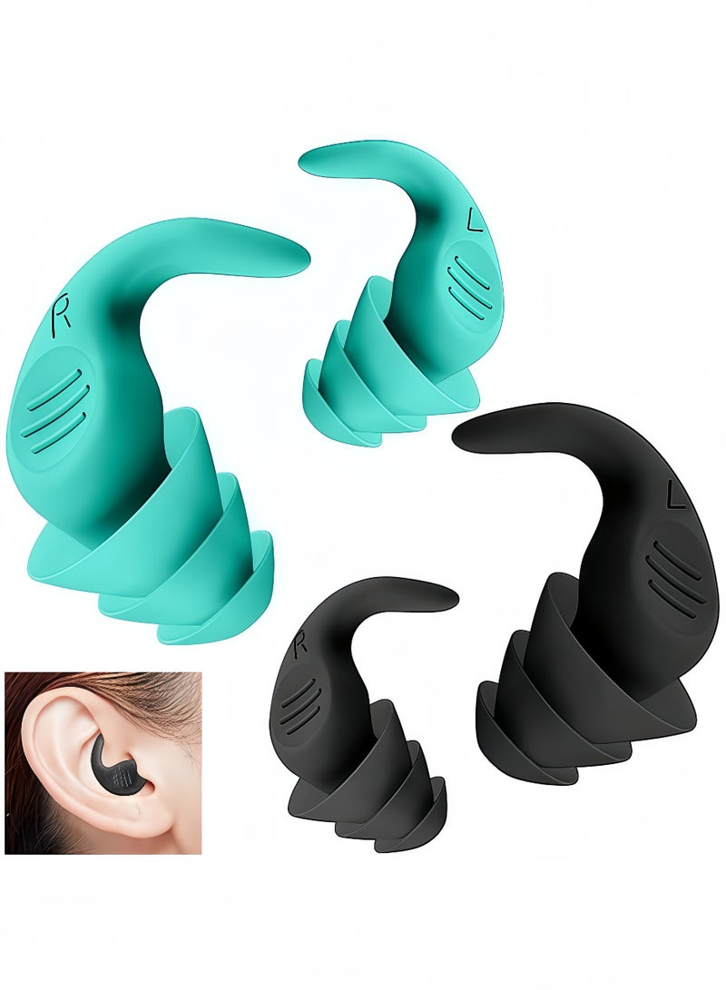 Peachjoy زوجان من سدادات الأذن القابلة لإعادة الاستخدام مع علبة، سدادات أذن لتقليل الضوضاء، سدادات أذن سيليكون ناعمة ومقاومة للماء للشخير (أسود، أخضر) - Image 1