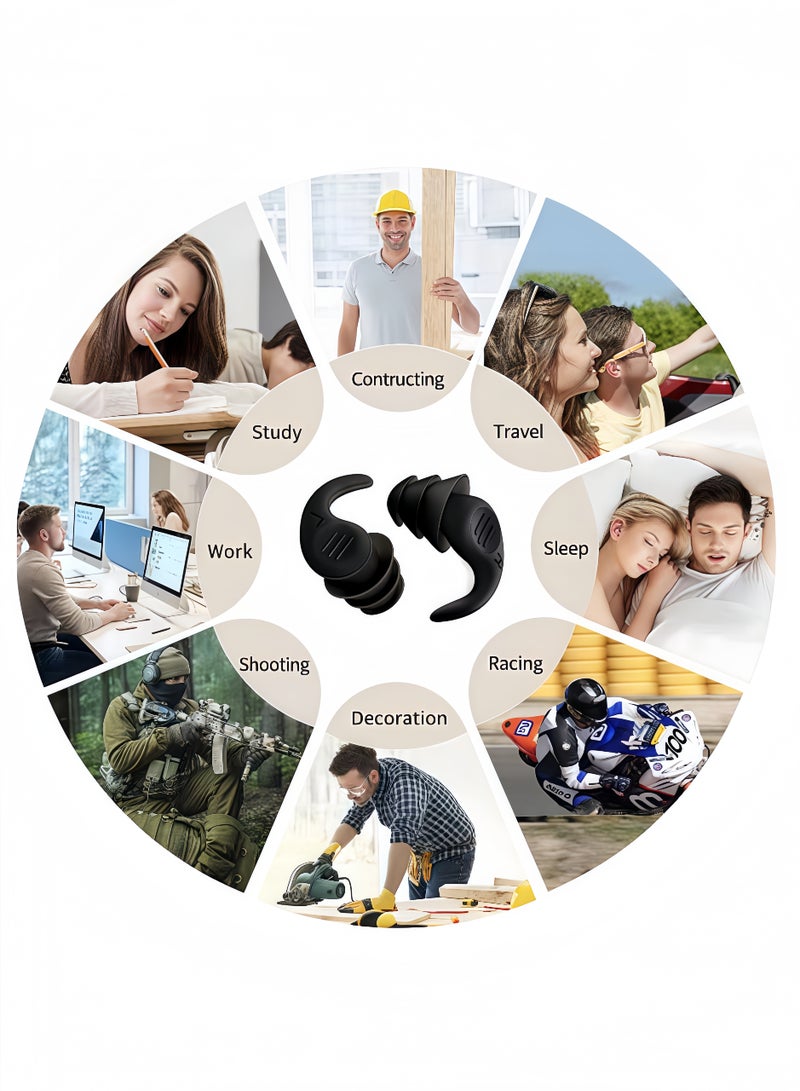 Peachjoy زوجان من سدادات الأذن القابلة لإعادة الاستخدام مع علبة، سدادات أذن لتقليل الضوضاء، سدادات أذن سيليكون ناعمة ومقاومة للماء للشخير (أسود، أخضر) - Image 5