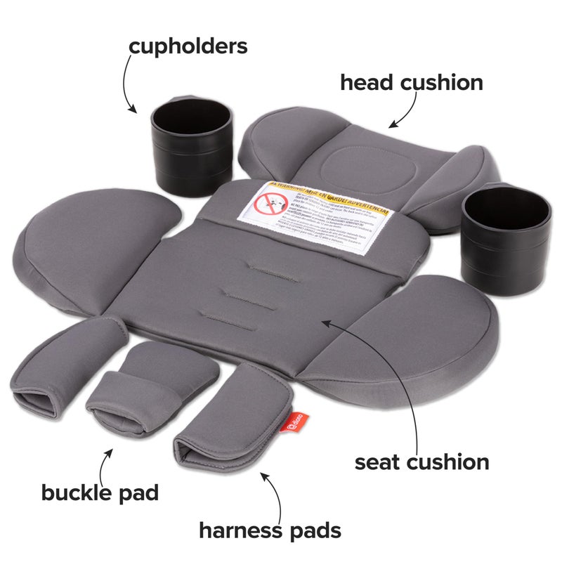 Diono Radian 3R Comfort Travel Kit, Infant Car Seat Accessory, Compatible with Radian 3R, 7-Piece Kit (2 Harness Pads, 1 Buckle Pad, Head Cushion, Seat Cushion, 2 Cupholders), Gray Storm - Image 3