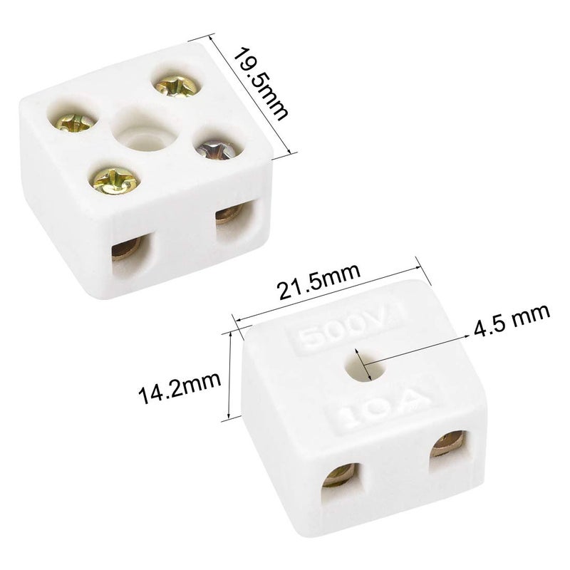 uxcell 2 Way Ceramics Terminal Blocks High Temp Porcelain Ceramic Connectors 21.5x19.5x14.2mm for Electrical Wire Cable 5 Pcs - Image 2