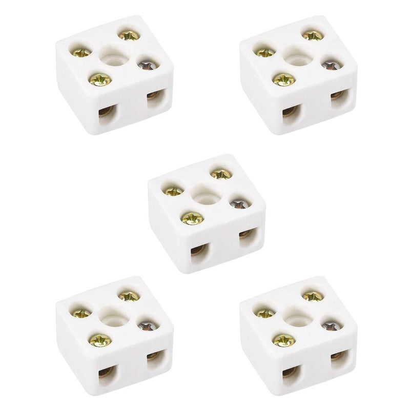 uxcell 2 Way Ceramics Terminal Blocks High Temp Porcelain Ceramic Connectors 21.5x19.5x14.2mm for Electrical Wire Cable 5 Pcs - Image 1