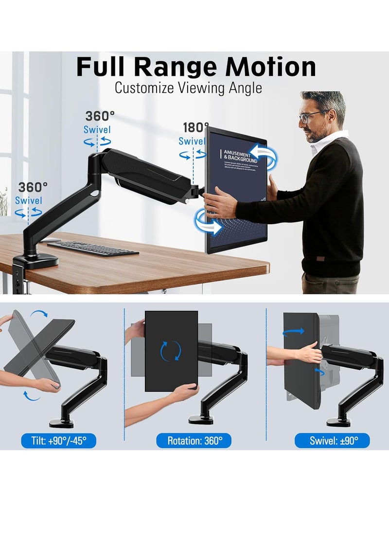 ELTRAZONE Single Monitor Mount Stand, Fully Adjustable Monitor Arm with Gas Spring, Monitor Desk Mount for 17-32 Inch Computer Screen with Clamp, Grommet Base, Fit VESA 75x75&100x100, Black  - Image 3