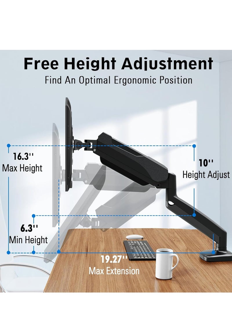 ELTRAZONE Single Monitor Mount Stand, Fully Adjustable Monitor Arm with Gas Spring, Monitor Desk Mount for 17-32 Inch Computer Screen with Clamp, Grommet Base, Fit VESA 75x75&100x100, Black  - Image 4