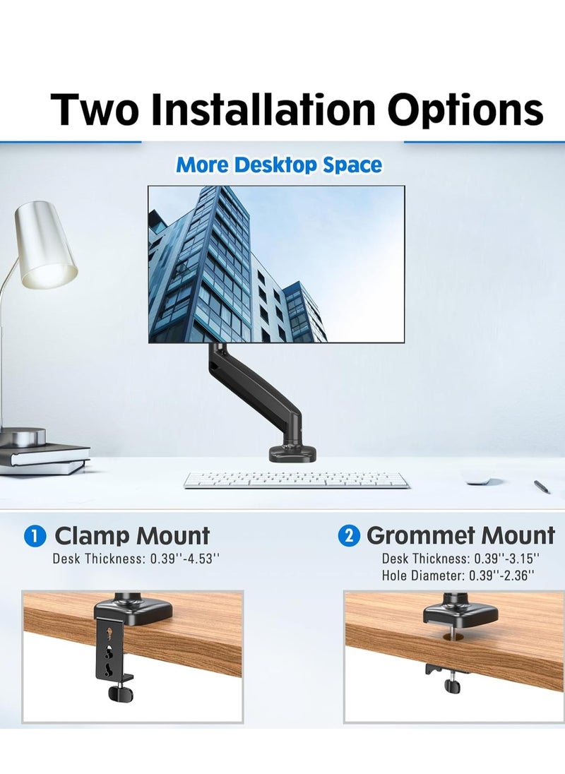 ELTRAZONE Single Monitor Mount Stand, Fully Adjustable Monitor Arm with Gas Spring, Monitor Desk Mount for 17-32 Inch Computer Screen with Clamp, Grommet Base, Fit VESA 75x75&100x100, Black  - Image 5