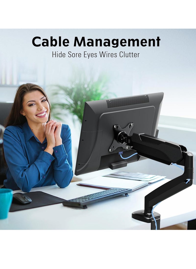 ELTRAZONE - Single Monitor Mount Stand, Fully Adjustable Monitor Arm with Gas Spring, Monitor Desk Mount for 17-32 Inch Computer Screen with Clamp, Grommet Base, Fit VESA 75x75&100x100, Black - Image 1