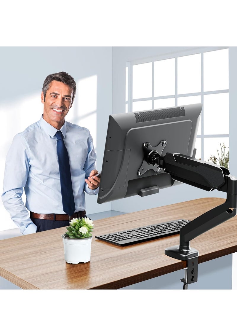 ELTRAZONE - Single Monitor Mount Stand, Fully Adjustable Monitor Arm with Gas Spring, Monitor Desk Mount for 17-32 Inch Computer Screen with Clamp, Grommet Base, Fit VESA 75x75&100x100, Black - Image 1