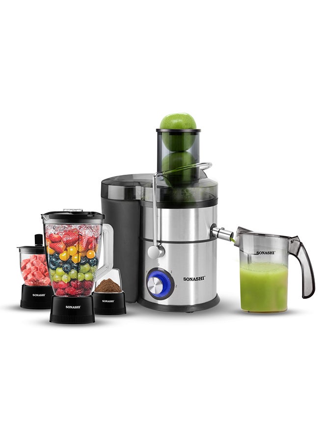 SONASHI 4 in 1 Powerful Juicer Blender -  Perfect Electric Blender, Juicer, Chopper & Grinder |  2 Speeds, Unbreakable 1.5L Fruit Juicer, Grinder, Chopper | Powerful Versatile & Compact 800 W SJB-401 Silver/Black - Image 3