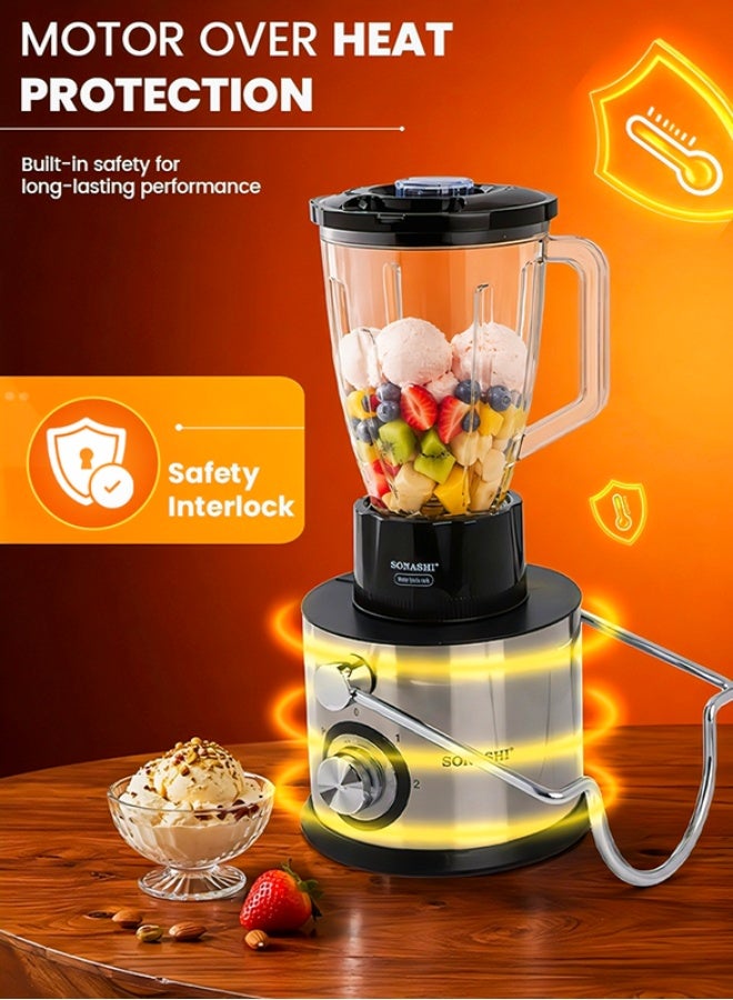 سوناشي خلاط وعصارة 4 في 1 مع وعاء وقطاعة غير قابلة للكسر ومطحنة 800 W SJB-401 أسود/ فضي - Image 5