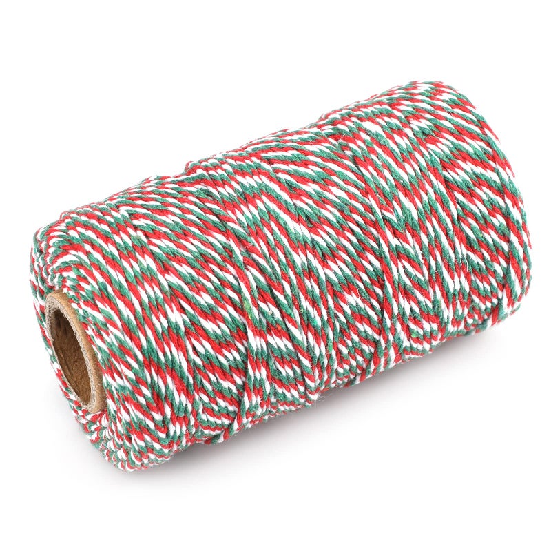 KINGLAKE Christmas Twine String,Green Red and White Bakers Twine String,Cotton Gift Wrapping Twine,328 Feet Cotton Arts Crafts Twine String Durable Packing Holiday Twine - Image 3