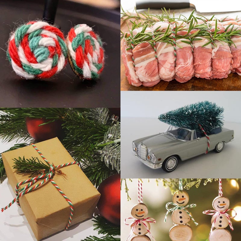 KINGLAKE Christmas Twine String,Green Red and White Bakers Twine String,Cotton Gift Wrapping Twine,328 Feet Cotton Arts Crafts Twine String Durable Packing Holiday Twine - Image 5