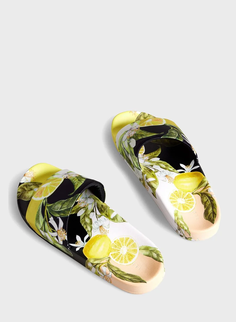 Ted Baker Azzin Lemon Printed Satin Slides
