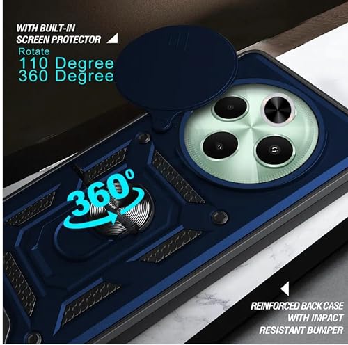 SPAZY CASE® Vivo T4 5G / iQOO Z10 5G Back Cover | Heavy Duty Hybrid Case with 360 Degree Rotating Finger Ring Holder + Slider Shutter Camera Protection Case for Vivo T4 5G / iQOO Z10 5G - Blue - Image 2