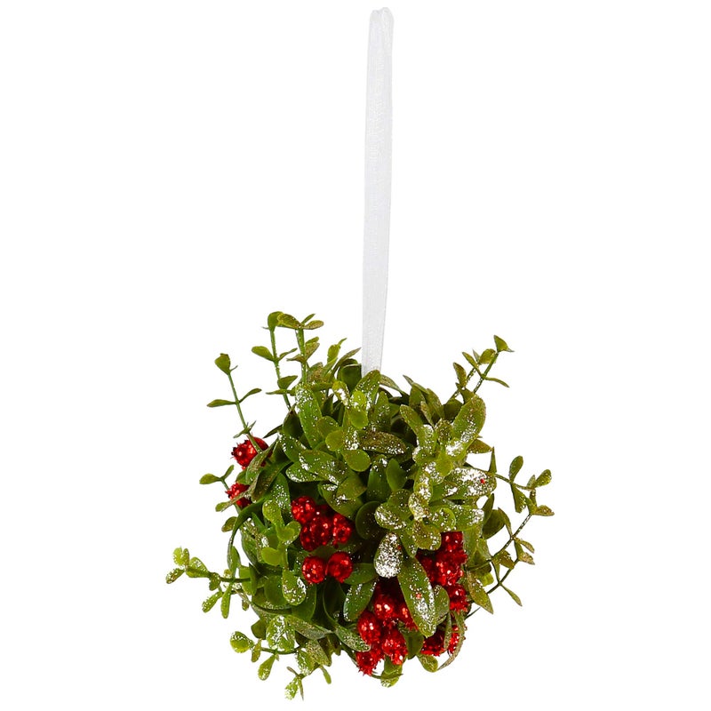 Ornativity Mistletoe Glitter Hanging Ornament - Christmas Mistletoe Kissing Ball with Red Berries Holiday Kiss Xmas Decoration for Doorway Arch Light Fixture 5"" - Image 2