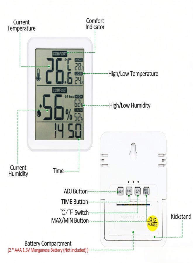 HABOTEST Mini Digital Hygrometer and Thermometer Indoor Humidity Meter Room Temperature Sensor with Stand and Hole Temperature and Humidity Monitor Gauge for Home Greenhouse Garden Cellar Closet - Image 2