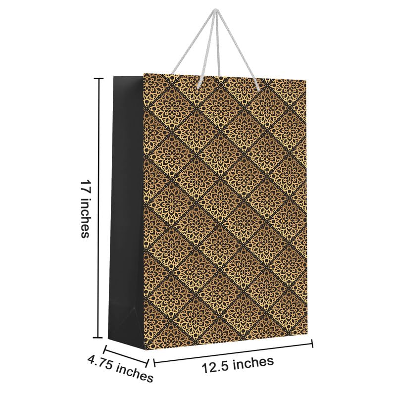 PaperPep Golden Votive Print Gift Paper Bags | Large (17"X12.5"X4.75" inches) | Attached gift tags, Ideal for Return Gifts, Weddings, Birthday & Celebrations | Pack of 2 - Image 2