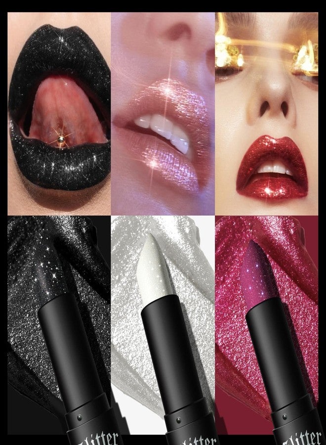 MIESCHER Diamond Lipstick Lip Gloss Long Lasting Waterproof Glitter Lipstick & Eyeshadow, High Shine Non-stick Cup Matte Lipstick, Flash Diamond Lip Gloss for Halloween Party Vampire Makeup (01#WHITE) - Image 3