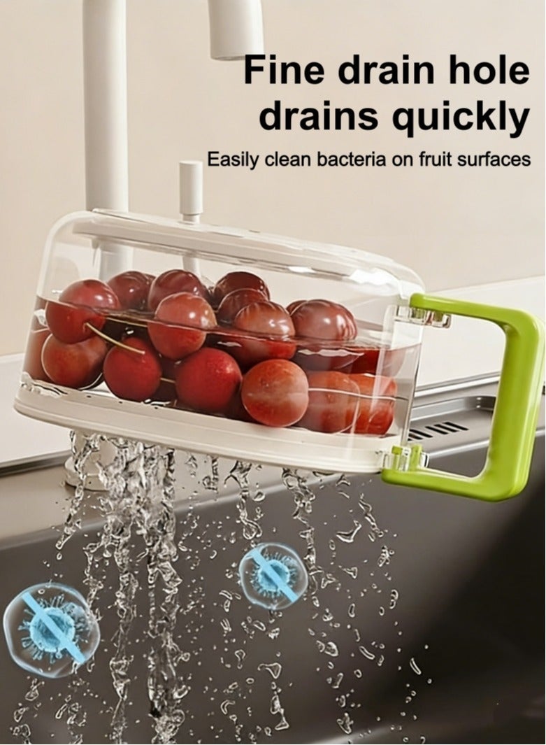 SAHHAHOME 2-in-1 Draining Basket with Foldable Handle, Fruit & Vegetable Washing Bowl, Thickened Refrigerator Fresh-Keeping Container - Image 2