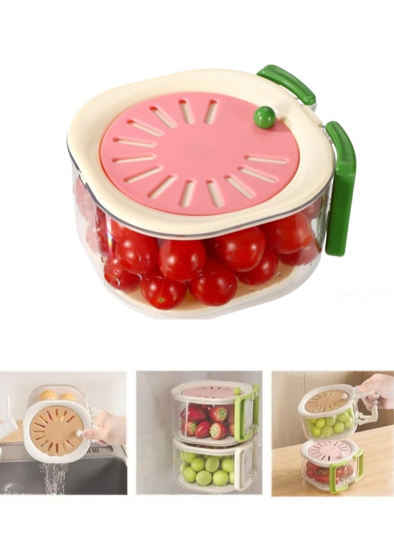 SAHHAHOME 2-in-1 Draining Basket with Foldable Handle, Fruit & Vegetable Washing Bowl, Thickened Refrigerator Fresh-Keeping Container - Image 1