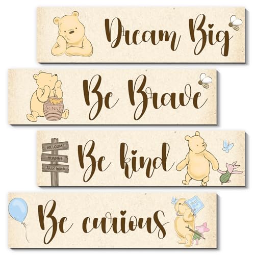 BirtDerr 4Pcs Winnie Nurasy Decor-Winnie Bedroom Wall Decor-Adorable the Pooh Sign for Baby Room-the Pooh Nursery Decor-Baby Shower Decorations(Classic) - Image 1