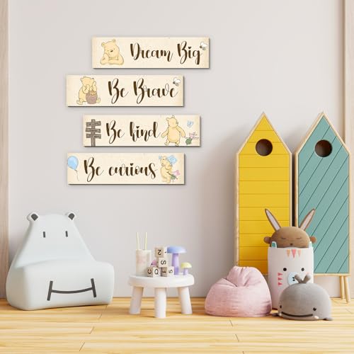 BirtDerr 4Pcs Winnie Nurasy Decor-Winnie Bedroom Wall Decor-Adorable the Pooh Sign for Baby Room-the Pooh Nursery Decor-Baby Shower Decorations(Classic) - Image 4