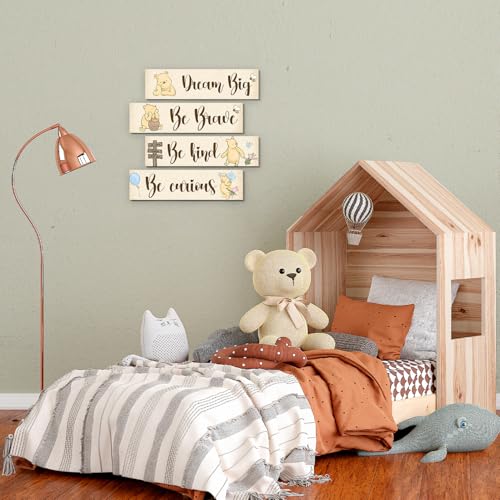 BirtDerr 4Pcs Winnie Nurasy Decor-Winnie Bedroom Wall Decor-Adorable the Pooh Sign for Baby Room-the Pooh Nursery Decor-Baby Shower Decorations(Classic) - Image 5