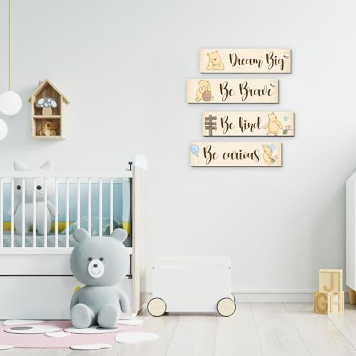 BirtDerr 4Pcs Winnie Nurasy Decor-Winnie Bedroom Wall Decor-Adorable the Pooh Sign for Baby Room-the Pooh Nursery Decor-Baby Shower Decorations(Classic) - Image 3