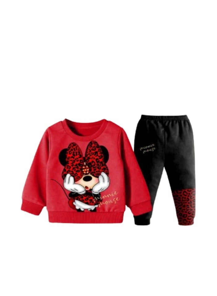 Autumn girls' pajamas, red T-shirt and black pants