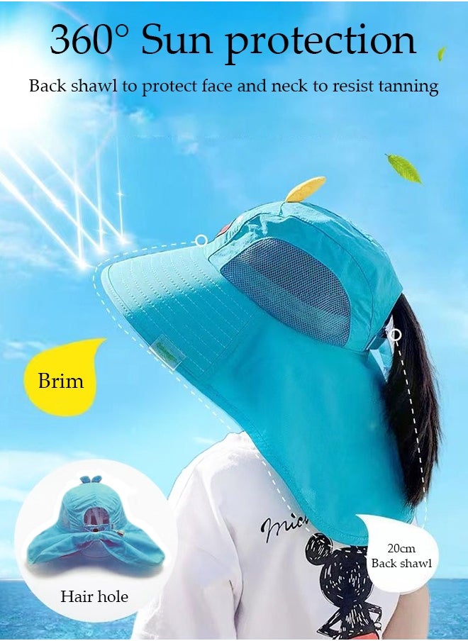 DUNISO Kids Sun Hat UPF 50+ Sun Visor Hats, Wide Brim Beach Hats with Mesh and Adjustable Chin Strap Cartoon Beach Bucket Hats for Boys Girls  - Image 5