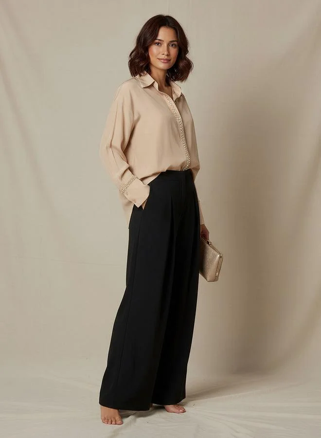 Splash FAV Shirt with Pearl Embellishment and Long Sleeves