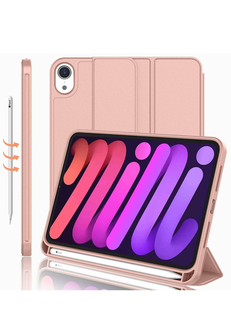 Mini New iPad Mini 6 Case 8.3 inch 2021 (6th Generation) with Pencil Holder [Supports 2nd iPad Pencil Charging/Pairing], Smart Trifold Cover with Soft TPU Back, Auto Wake/Sleep (Pink) - Image 1