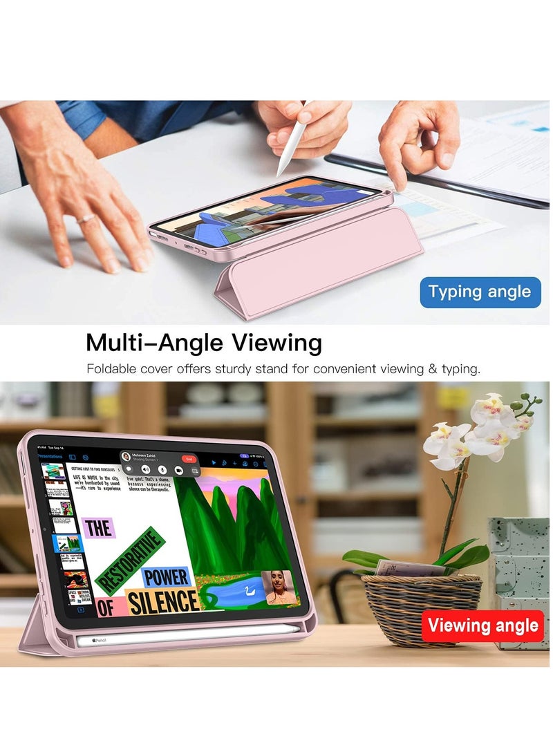 Mini New iPad Mini 6 Case 8.3 inch 2021 (6th Generation) with Pencil Holder [Supports 2nd iPad Pencil Charging/Pairing], Smart Trifold Cover with Soft TPU Back, Auto Wake/Sleep (Pink) - Image 3