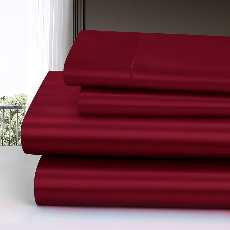 Homiest 4pcs Satin Sheets Set Luxury Silky Satin Bedding Set with Deep Pocket, 1 Fitted Sheet + 1 Flat Sheet + 2 Pillowcases (Queen Size, Burgundy) - Image 2